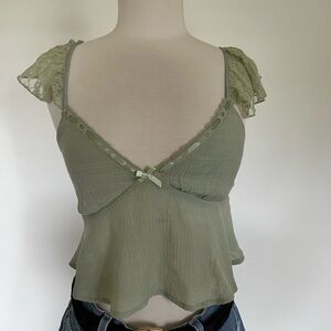Pacsun Green Lace Trim Cami Top